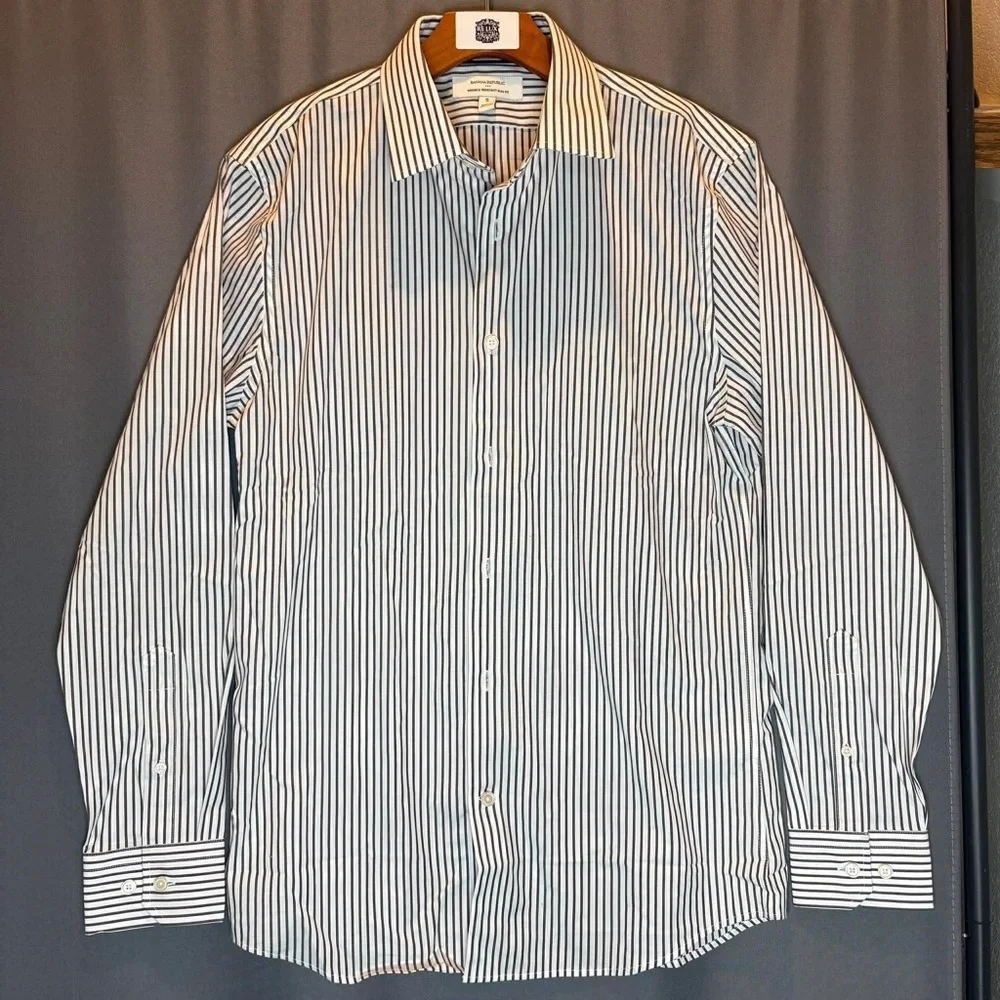 Slim Fit Men's Stripe Dress Shirt - White & Navy Brand New Without Tags